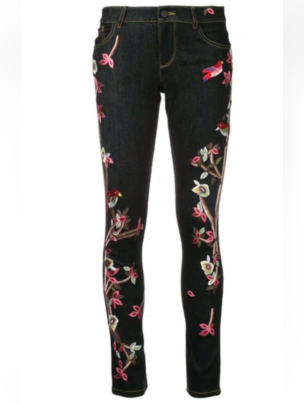 Like-new Alice + Olivia ‘jane' Bird And Floral Embroidered Skinny Jeans - 24
